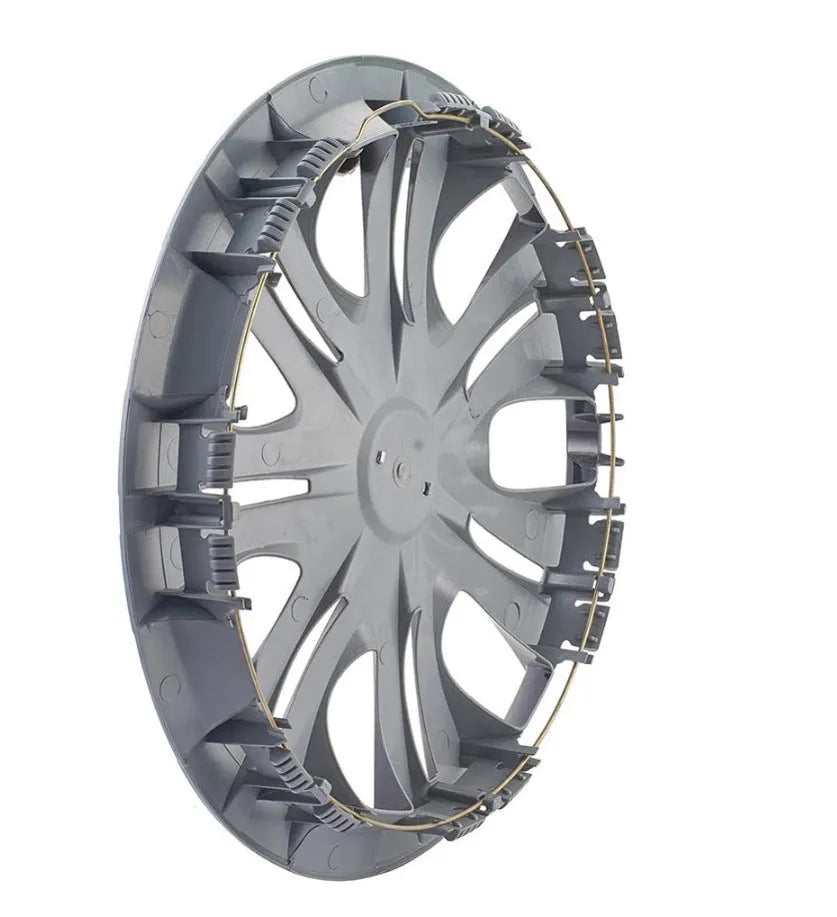 Universal monochrome ABS plastic wheel hub cover in silver, black, and electroplated finishes for 13-16 inch car rims.
