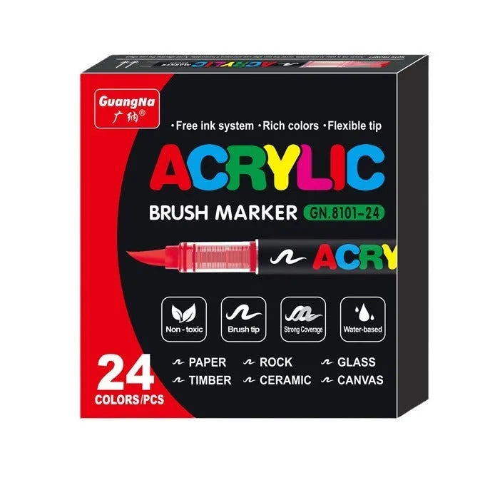 Set of straight liquid acrylic marker pens with soft tips in multiple colours for painting and graffiti