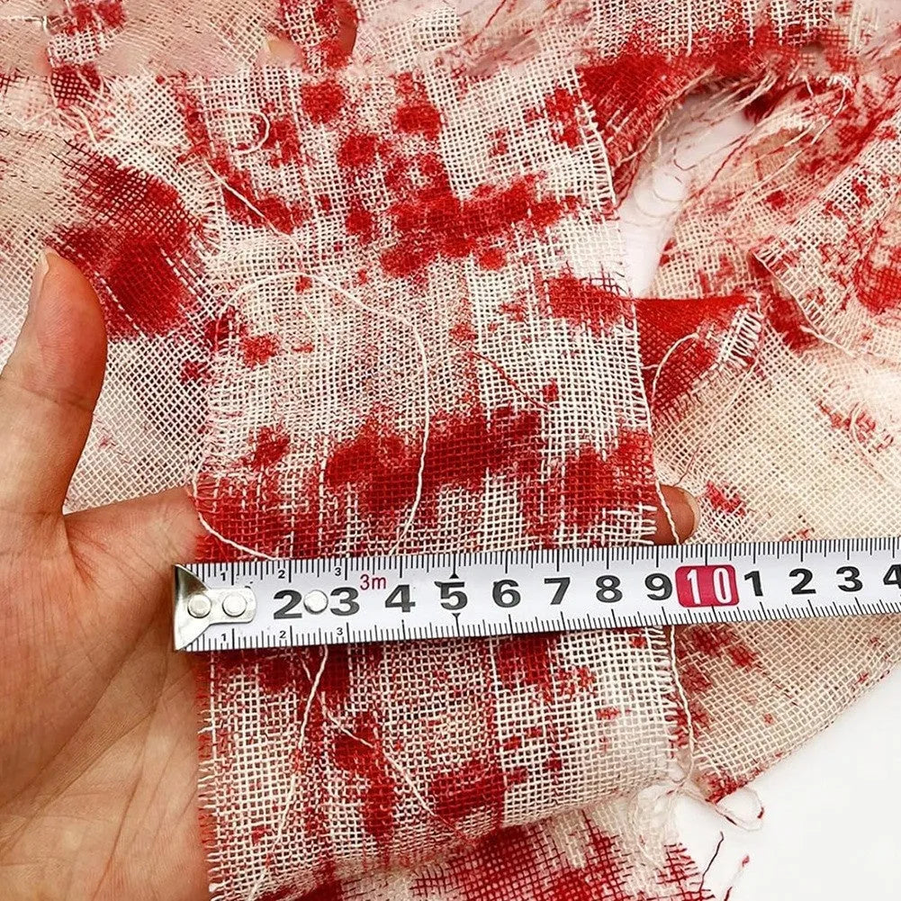 Halloween horror bandage showing red bloody cloth effect with 8cm width measurement