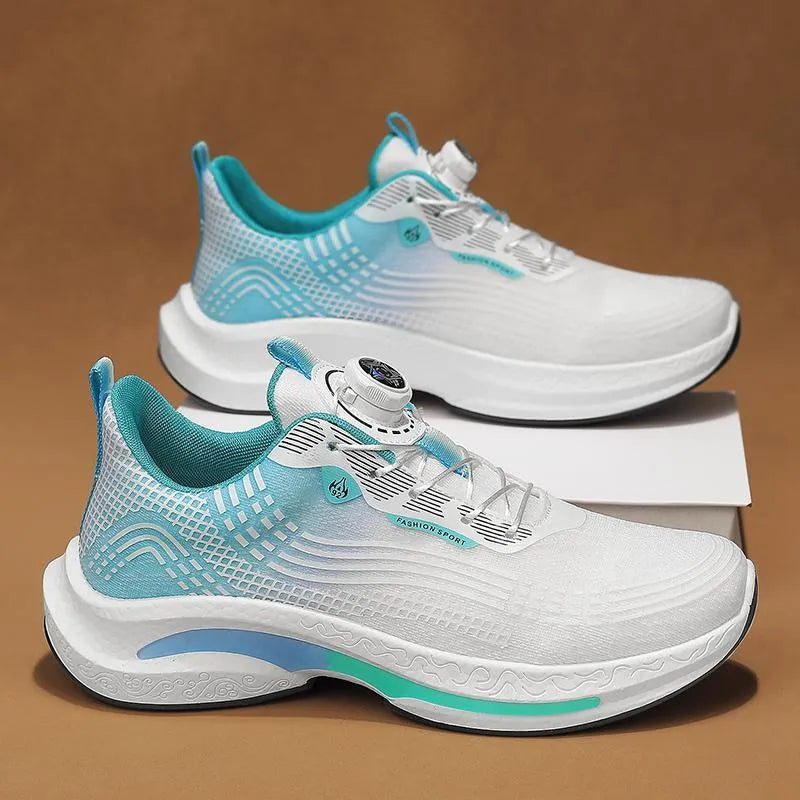 Men's low-top mesh sneakers with a rotating buckle closure, shown in multiple colour options.