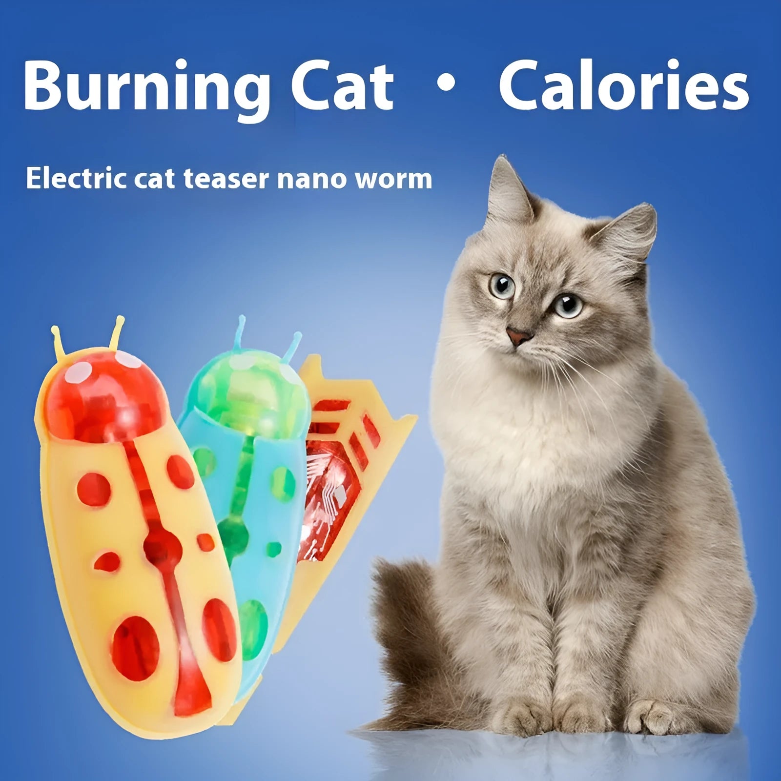 Electric toothbrush worm cat teaser toy with motorised jumping action in ladybug red/black colour pattern