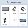 7-inch portable car GPS navigation device with touch screen showing maps, includes charger and mounting bracket