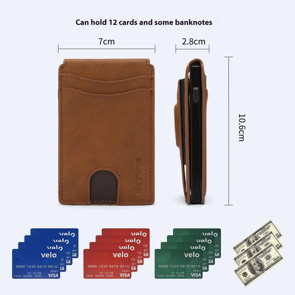 Men's synthetic leather card holder wallet in black, dark brown and light brown colour options