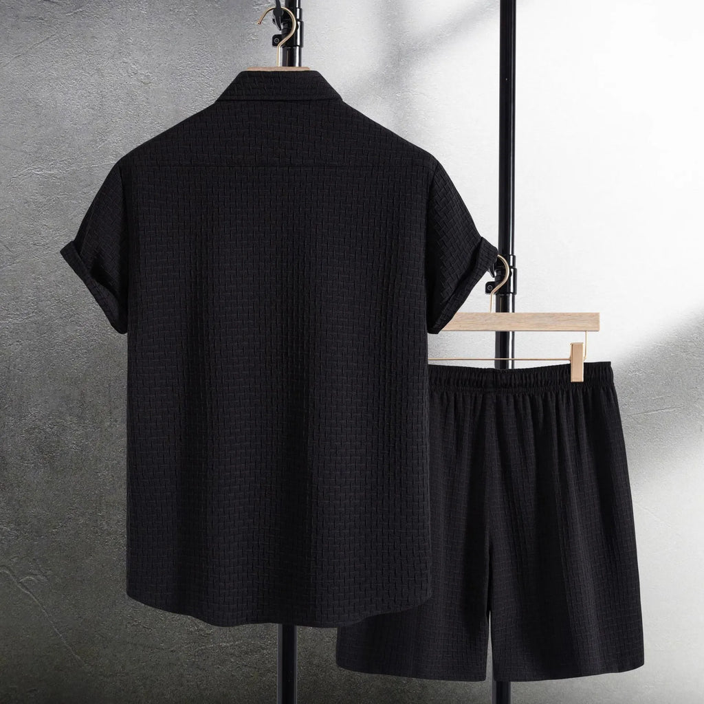 Men's white cotton blend short sleeve shirt and matching shorts beach suit casual summer outfit