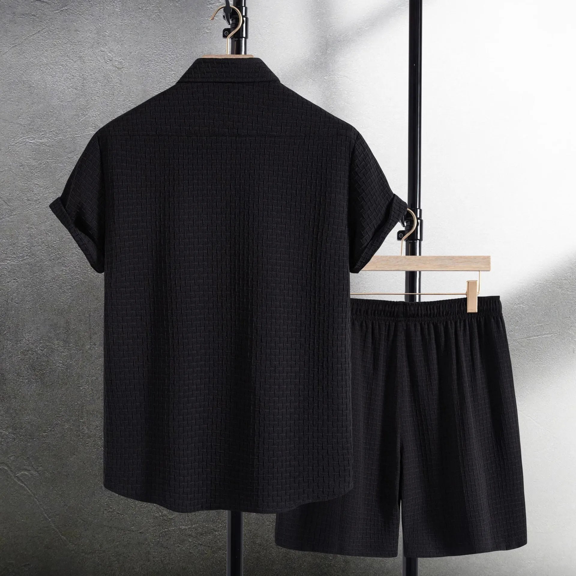 Men's white cotton blend short sleeve shirt and matching shorts beach suit casual summer outfit