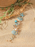 Women's alloy rhinestone bracelet featuring marine anchor and starfish design in coastal colours