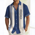 Multicolor printed pattern on a men's loose-fit casual cardigan-style polyester shirt.