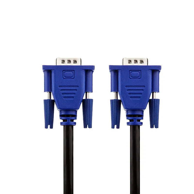 Black VGA video cable with blue connector heads measuring 1.5 metres for computer monitor connections