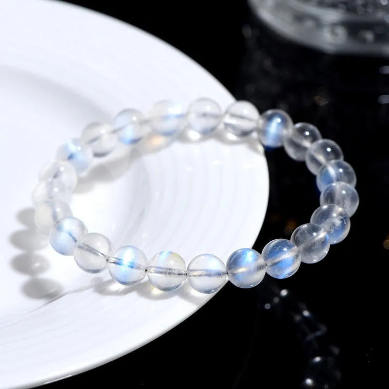 Natural cream blue moonlight crystal bracelet showing grinding process finish and simplicity style