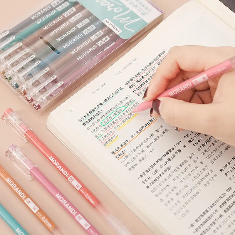 Retro gel pen set with nine coloured pens in plastic storage case