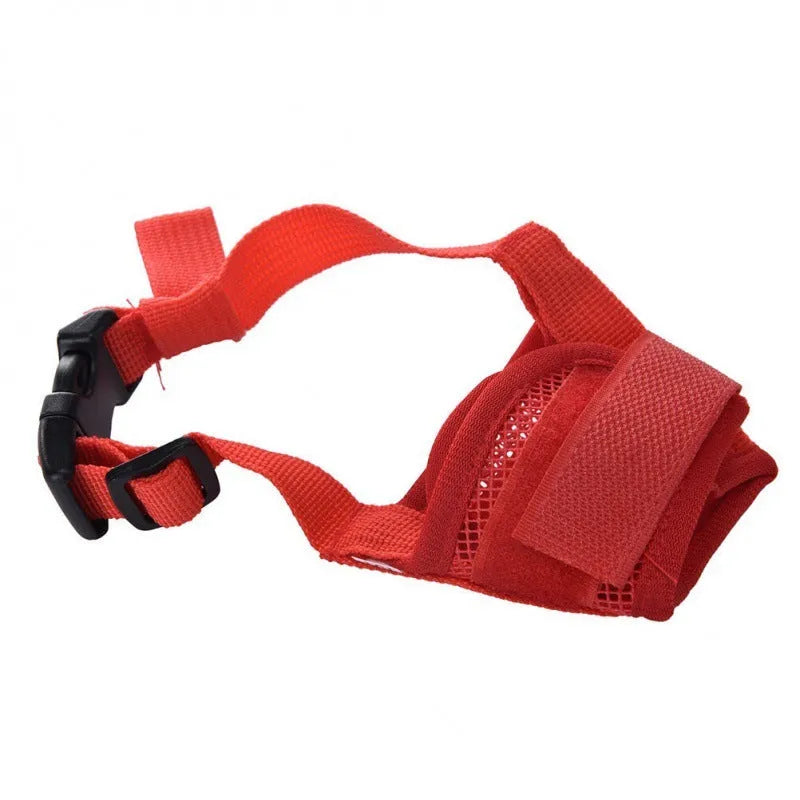 Adjustable plastic dog muzzle in black, blue, pink, purple, or red colours for biting and barking control