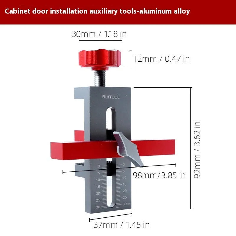 Aluminium alloy cabinet door installation aid tool for woodworking hinge fitting