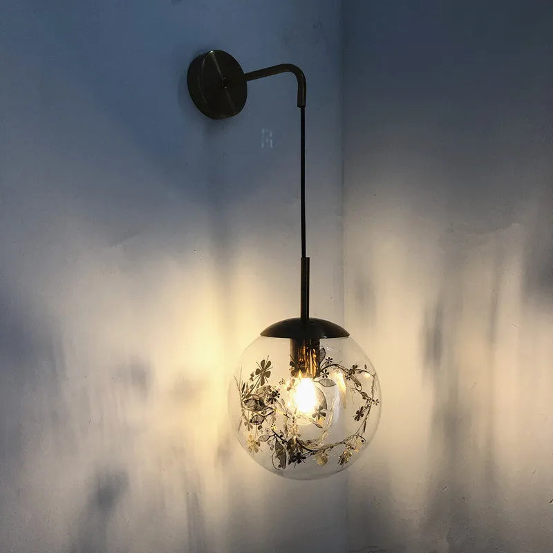 Modern glass bedside wall lamp with LED light in gold or silver finish