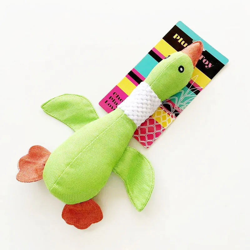 Blue durable pineapple cotton duck dog plush toy with squeakers on a white background.
