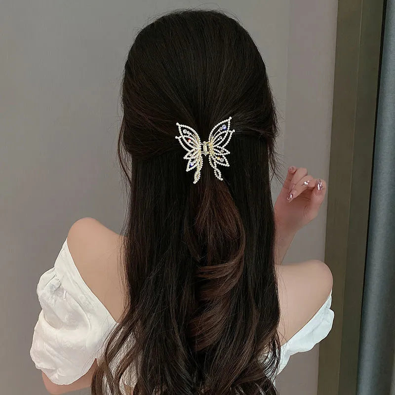 Butterfly design hair clip barrette with alloy construction and electroplating finish