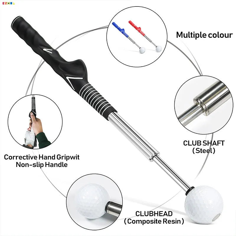Telescopic golf swing simulator trainer in stainless steel construction