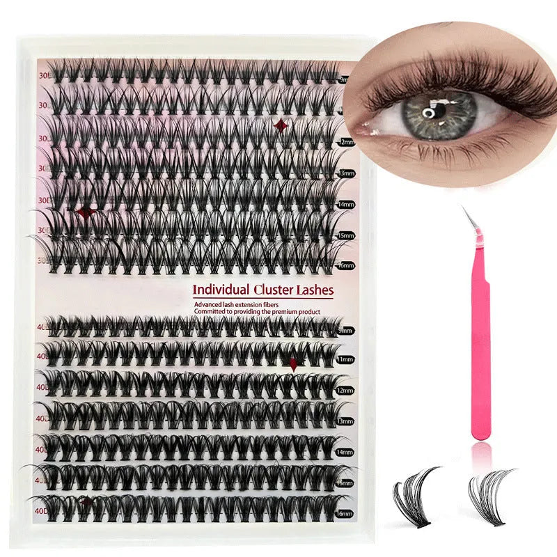 DIY cluster false eyelashes kit with 30D and 40D high-grade fibre lashes 9-16mm including tweezers