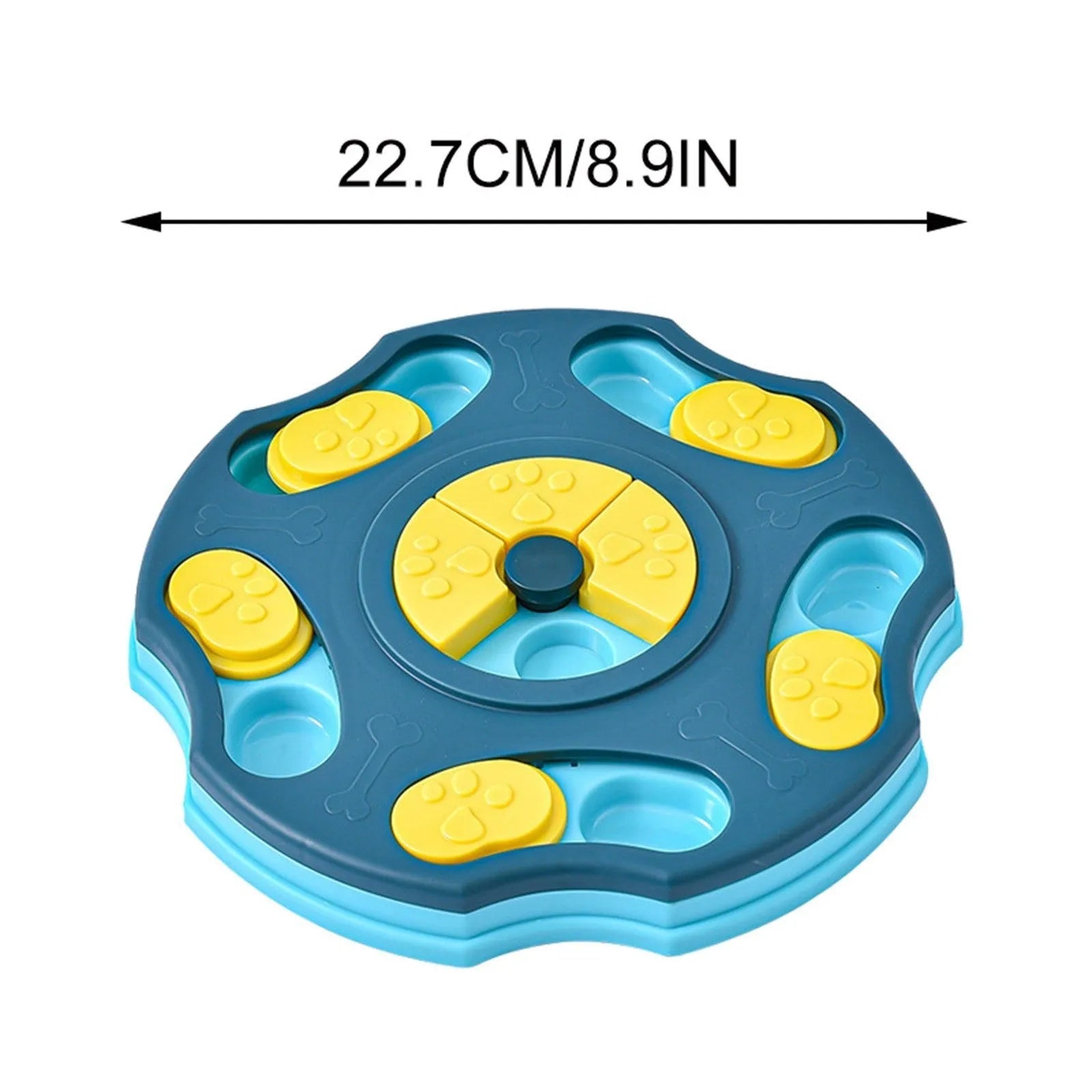 Blue and pink dog puzzle toy bowl for interactive feeding games and aggressive chewers