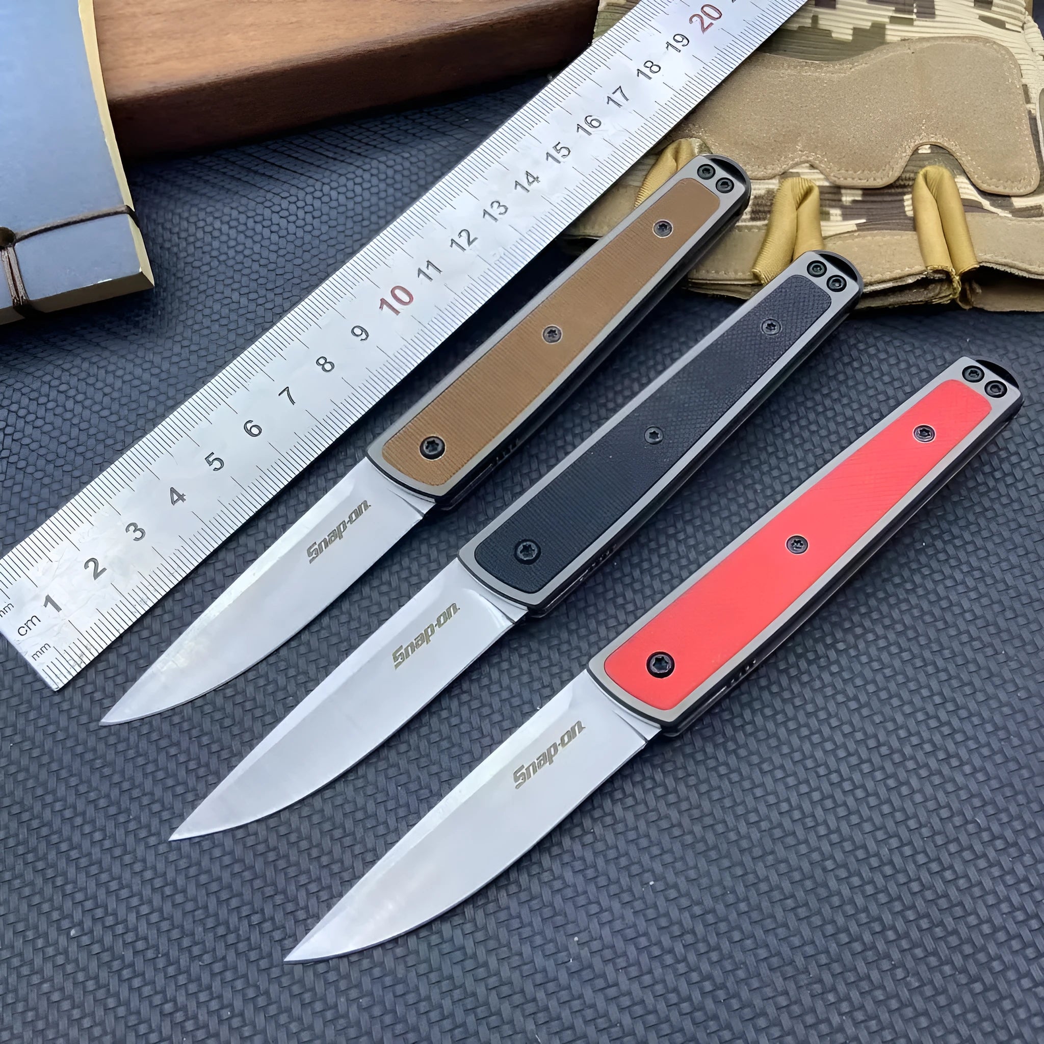 Handmade folding fruit knife in black, red, or coffee colour with a stainless steel blade.