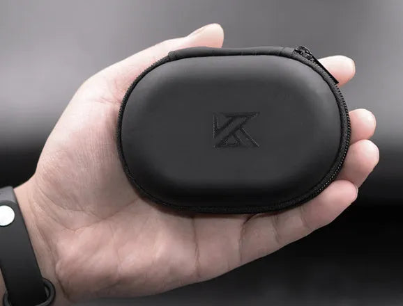 Black oval portable leather storage bag for earphones compatible with EDX PRO and ZEX PRO models