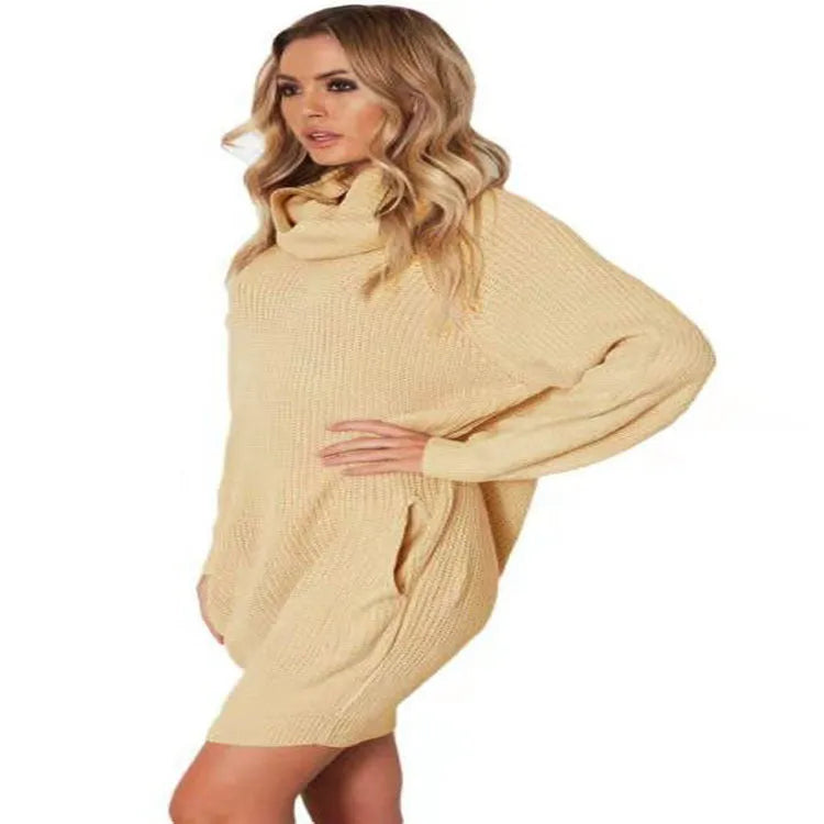 Women's lapel neck imitation cashmere sweater in apricot colour with side pockets