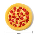 Yellow pizza design dog chewing toy with teddy bear motif measuring 20cm across