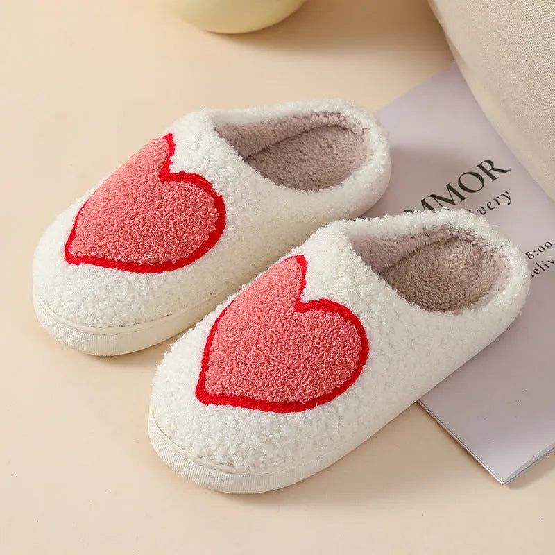 Plush cartoon love style slippers for women with non-slip PVC sole