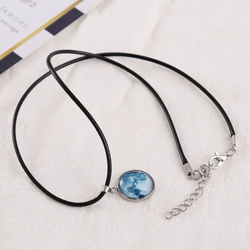 Luminous alloy pendant necklace with moon night sky and constellation design in simple unisex style
