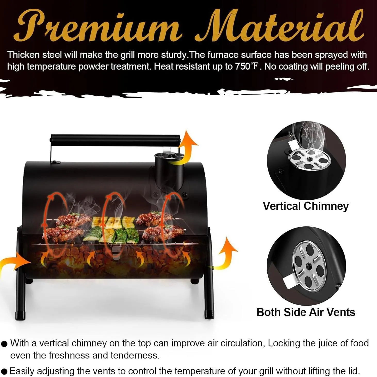 Small folding desktop charcoal barbecue smoking device with grill for portable cooking