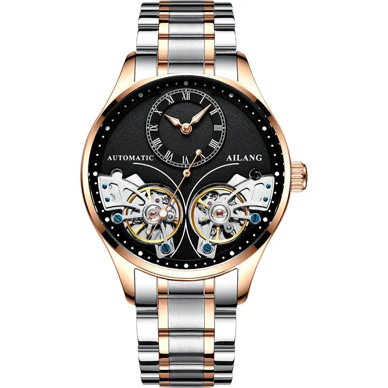 Titanium automatic men's watch with tourbillon and moon phase on black dial