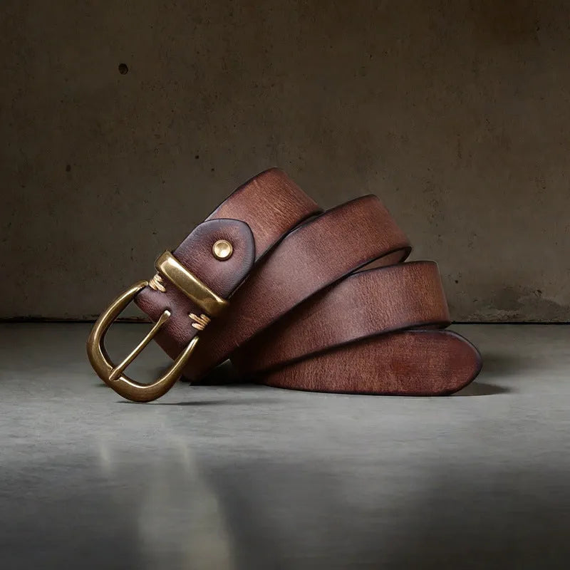 First layer cattlehide men's casual belt with copper pin buckle in ordinary width