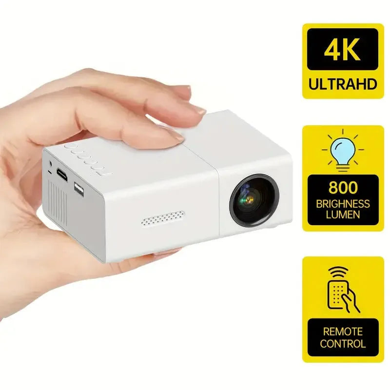 M100 mini projector in white or black colour with remote control and cables for 100-inch home projection