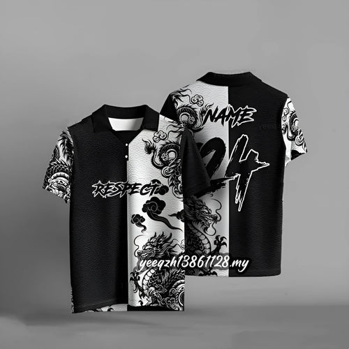 Black loose-fit casual T-shirt with a vibrant 3D digital print on the front, short sleeves.
