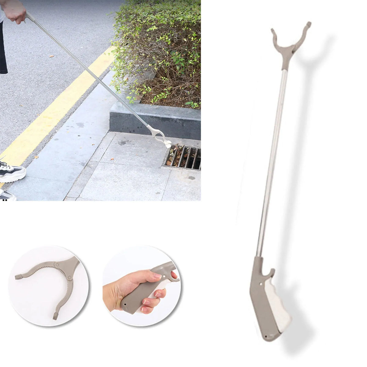 Stainless steel lengthened sanitation pliers with 40 cm reach and push-type handle