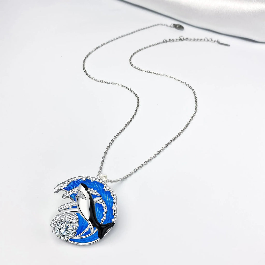 Shark necklace for women with copper pendant on cross chain, adjustable 41-50cm length