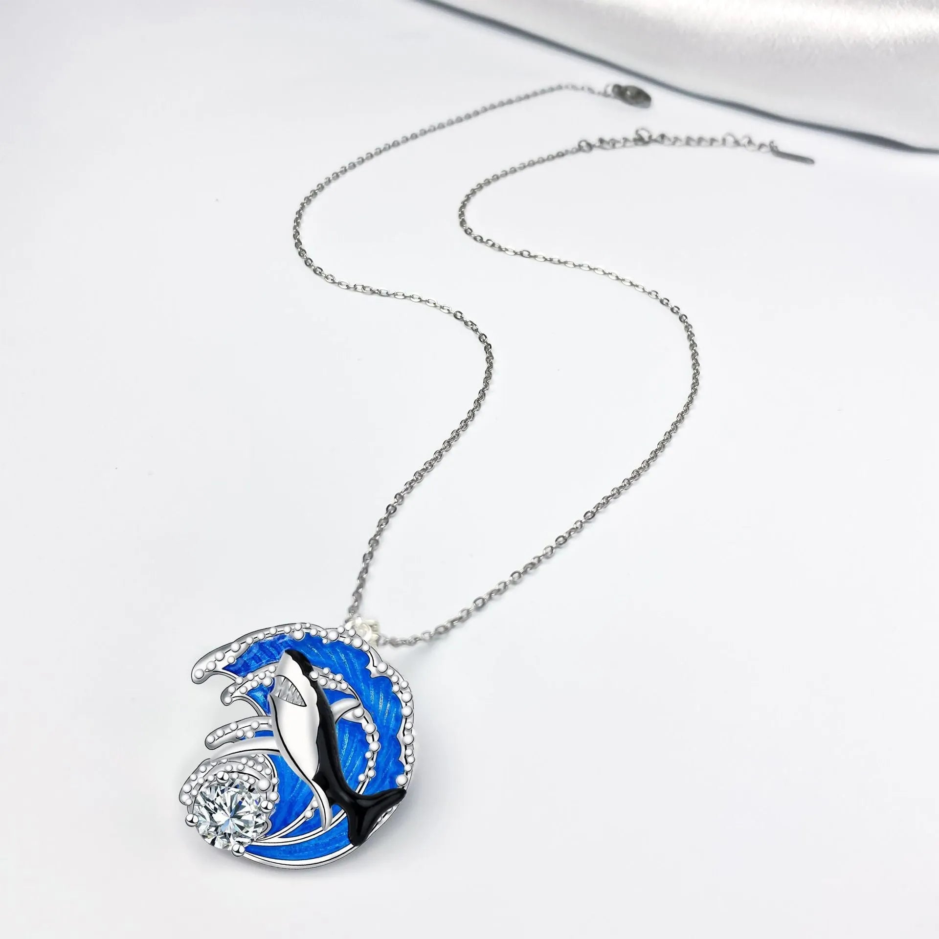 Shark necklace for women with copper pendant on cross chain, adjustable 41-50cm length