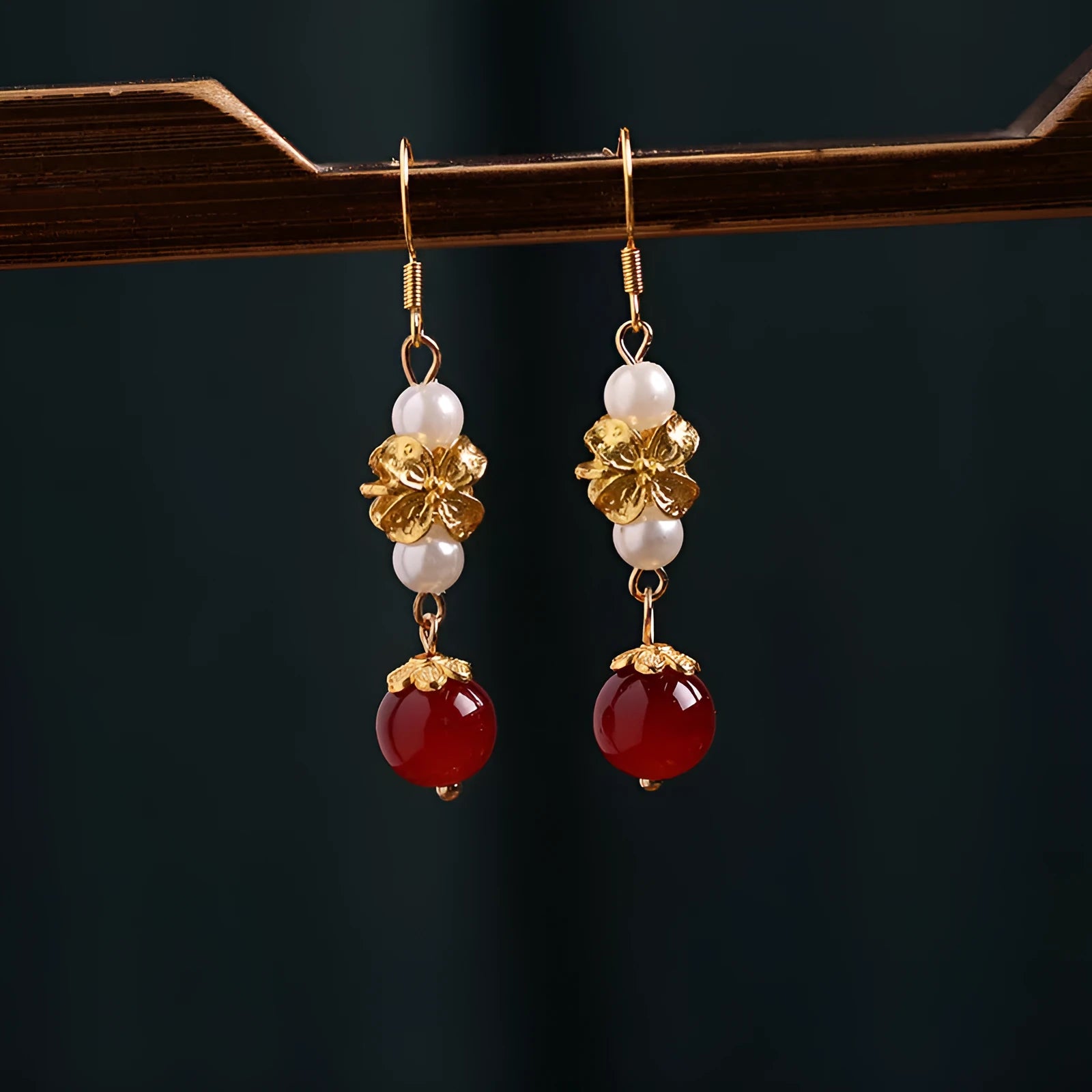 Vintage geometric alloy earrings with antique Han cheongsam court style and electroplated gold finish