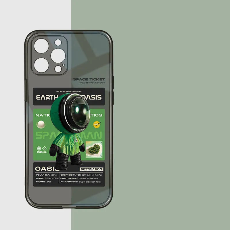 Niche Trendy Brand black soft TPU iPhone protective case showing Mars Ticket and Oasis Flights design variants