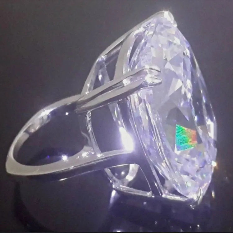 White gold colour square inlaid alloy ring for women in geometric style
