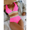 White high waist split bikini set on a mannequin, showing briefs style.