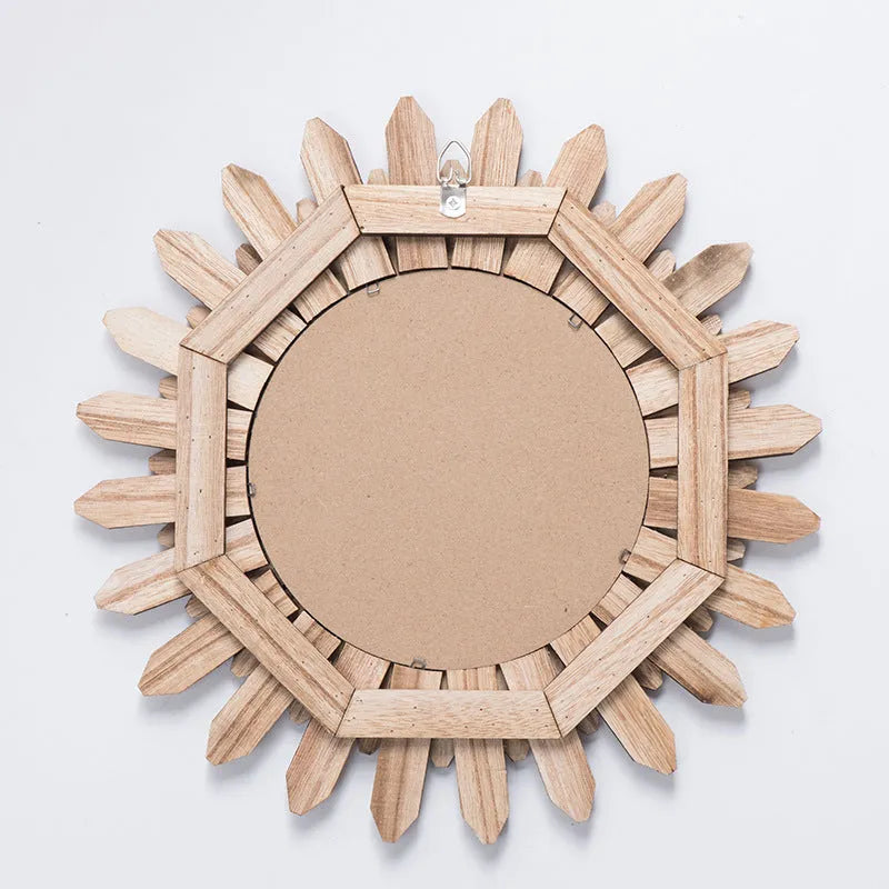 Solid wood European style circular hanging mirror in baked colour with 30cm, 43cm and 50cm diameter options
