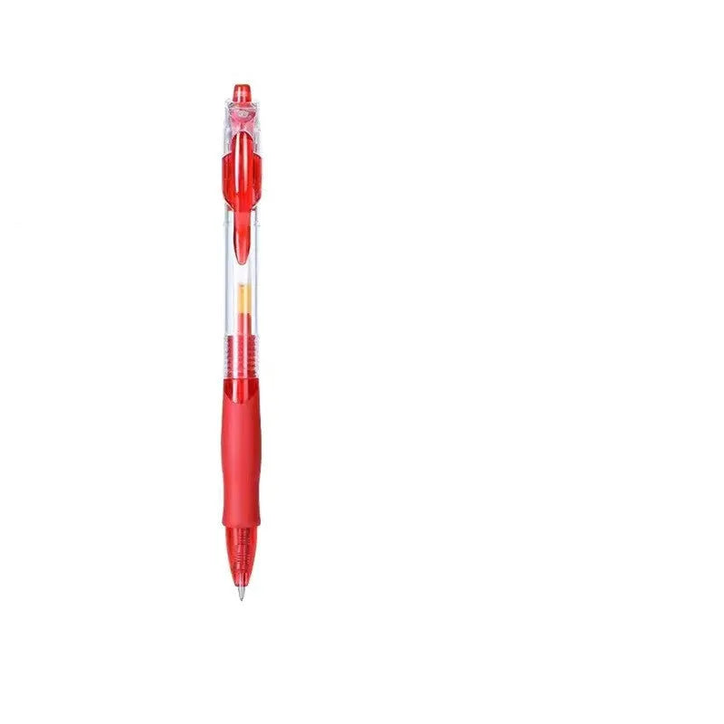 0.5mm fine tip gel pen in plastic construction with black, blue, or red refill options