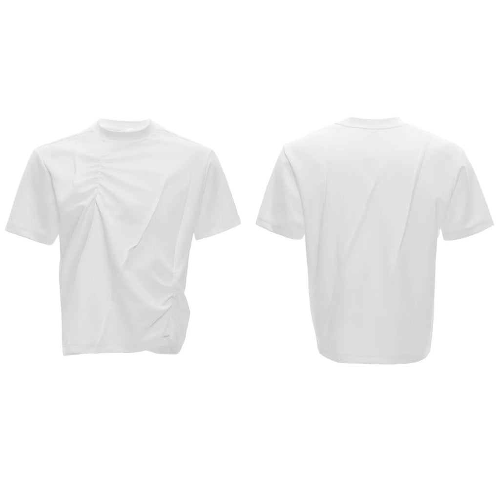 Men's cotton loose fit round neck t-shirt with pleated detailing in black, grey and white colours