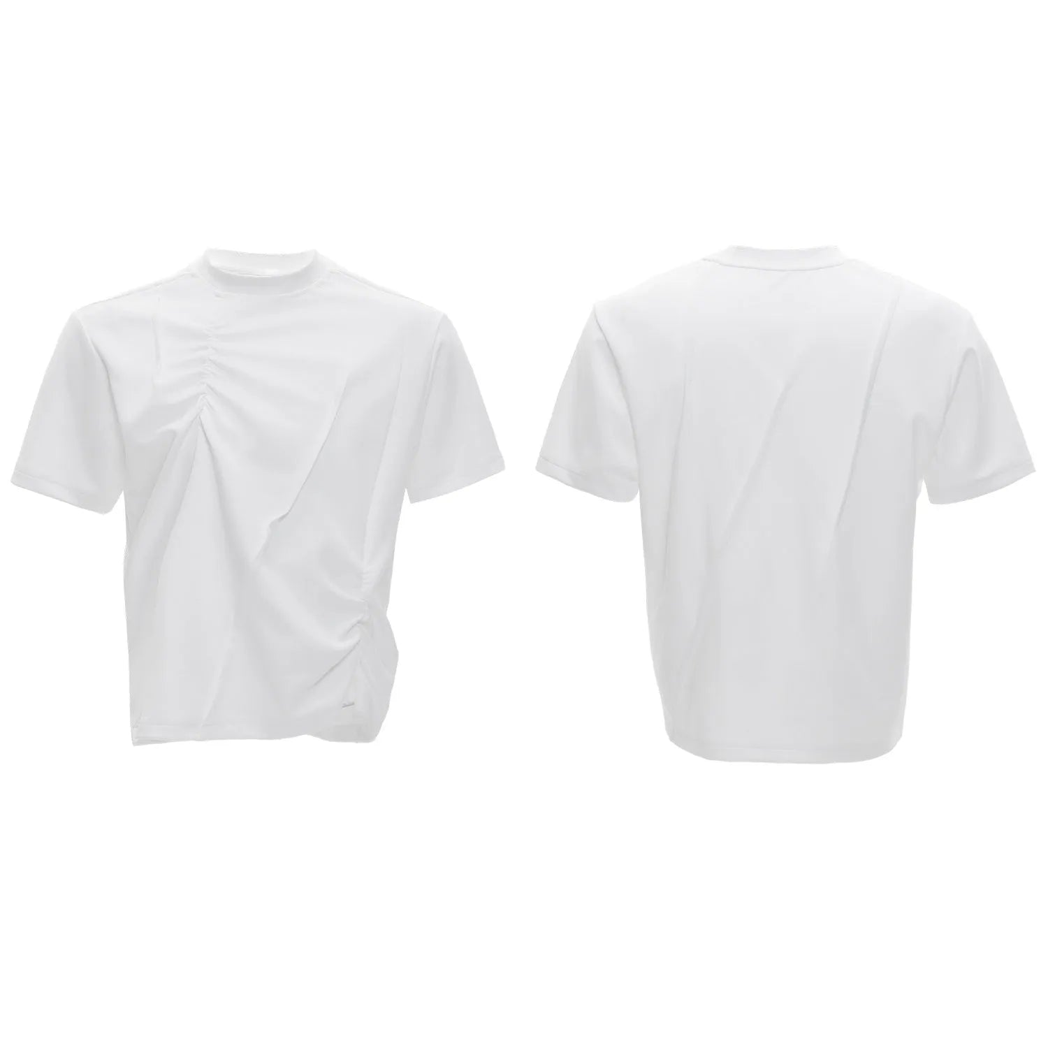 Men's cotton loose fit round neck t-shirt with pleated detailing in black, grey and white colours