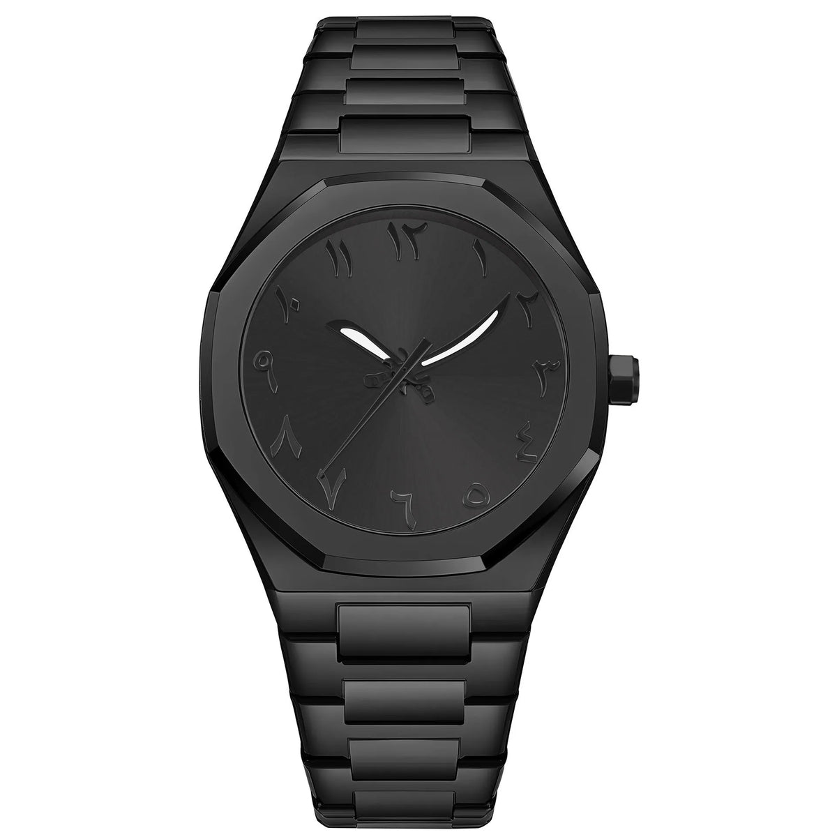 Men's business casual stainless steel quartz watch showing three colour options on wrist.