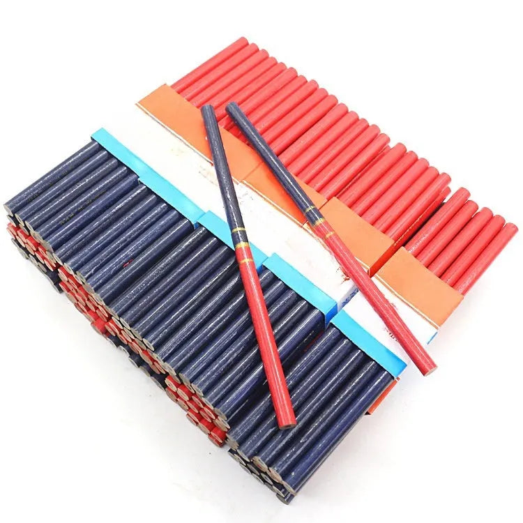 Red and blue two-colour carpenter's pencils wooden 10-piece pack for construction marking