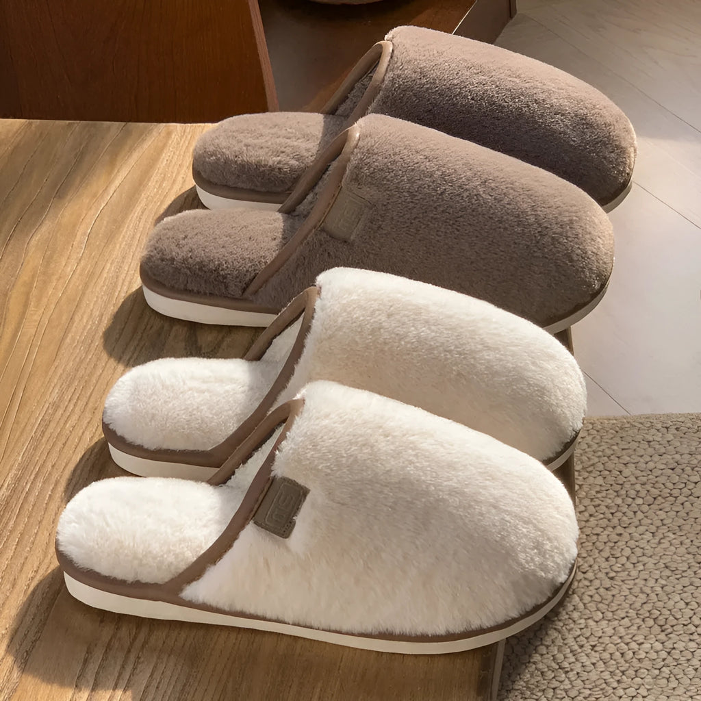 Solid colour PVC winter plush slippers with non-slip soles in multiple colour options