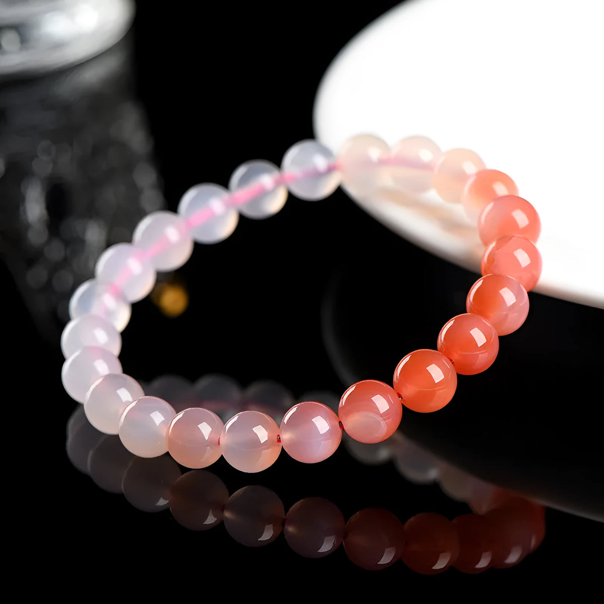 Natural Yanyuan agate bracelet with gradient colour and geometric beads on a wrist