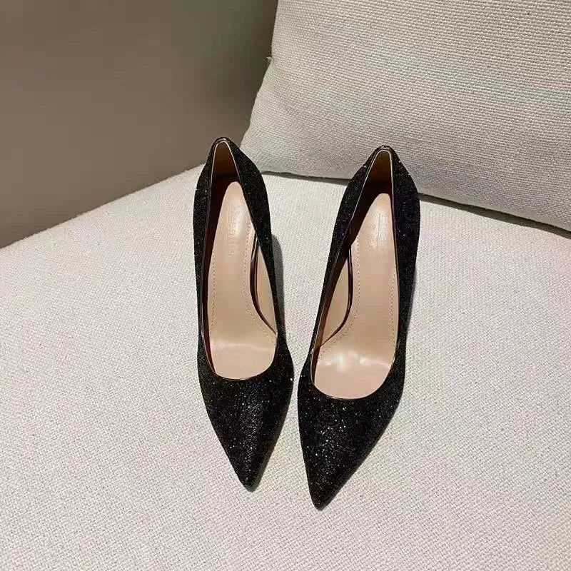 Crystal stiletto bridal shoes in black or silver with choice of 7cm or 9cm heel height
