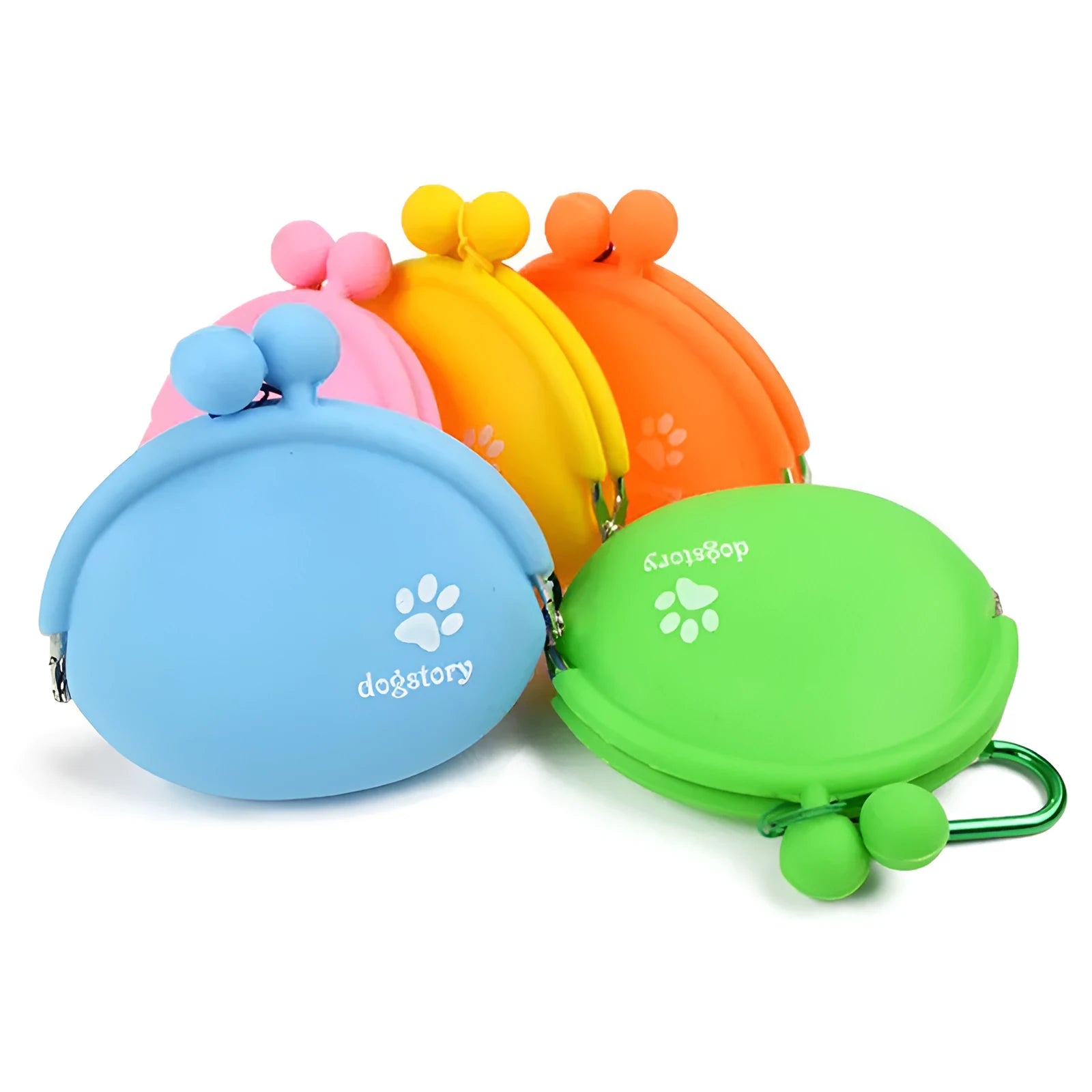 Yellow silicone dog training treat waist bag with hook-and-loop closure, shown with treats.